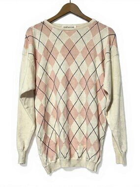 Jones New York Argyle Sweater Pink/Cream Size M